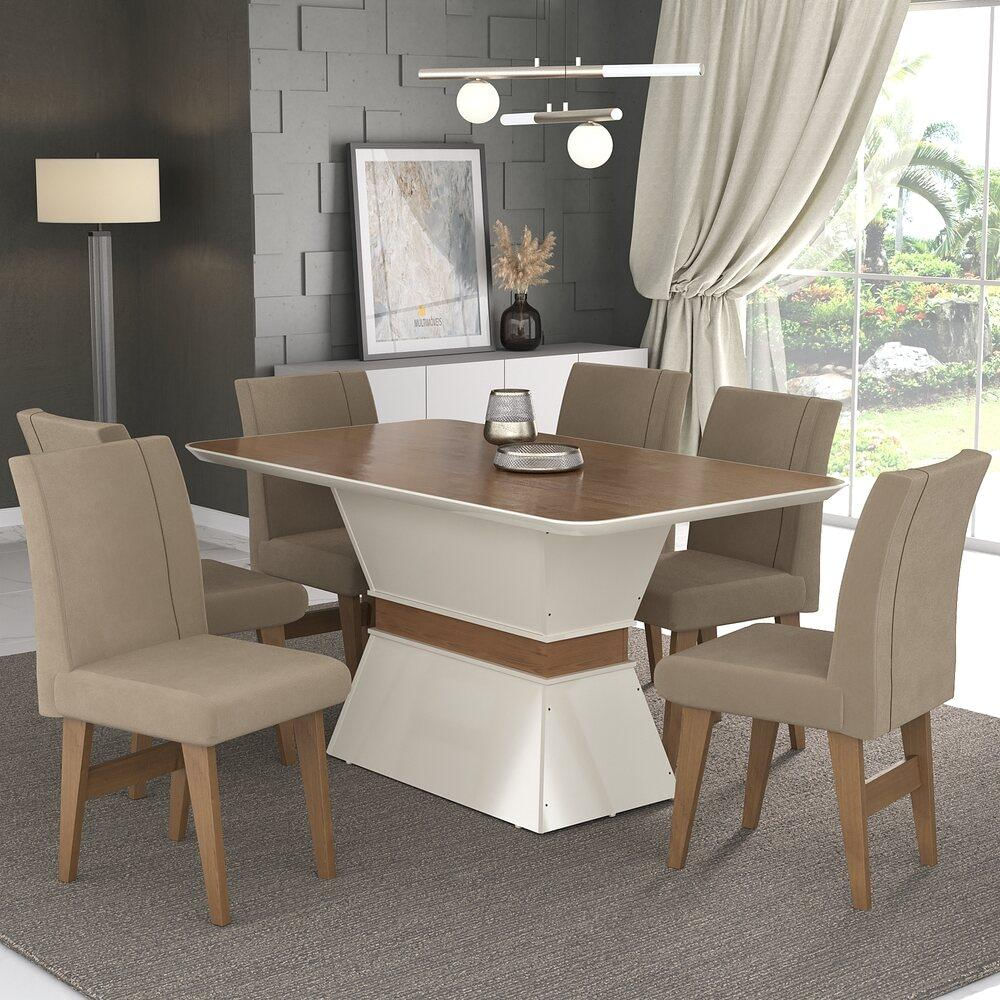 Conjunto Mesa de Jantar 160 cm com 6 cadeiras Oslo Multimóveis EX1010 Madeirado/Off White/Mascavo