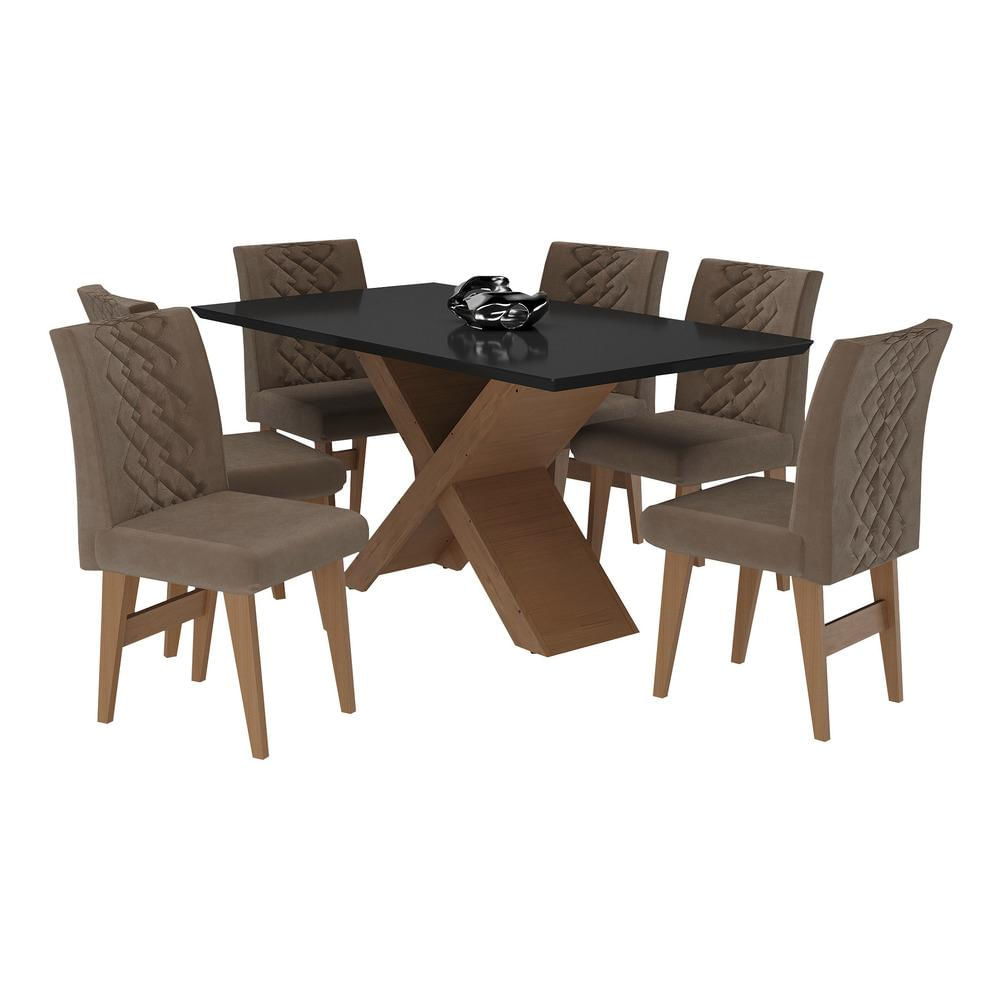 Conjunto Mesa de Jantar 160 cm com 6 cadeiras Moscou Multimóveis EX1009 Madeirado/Preto/Castor