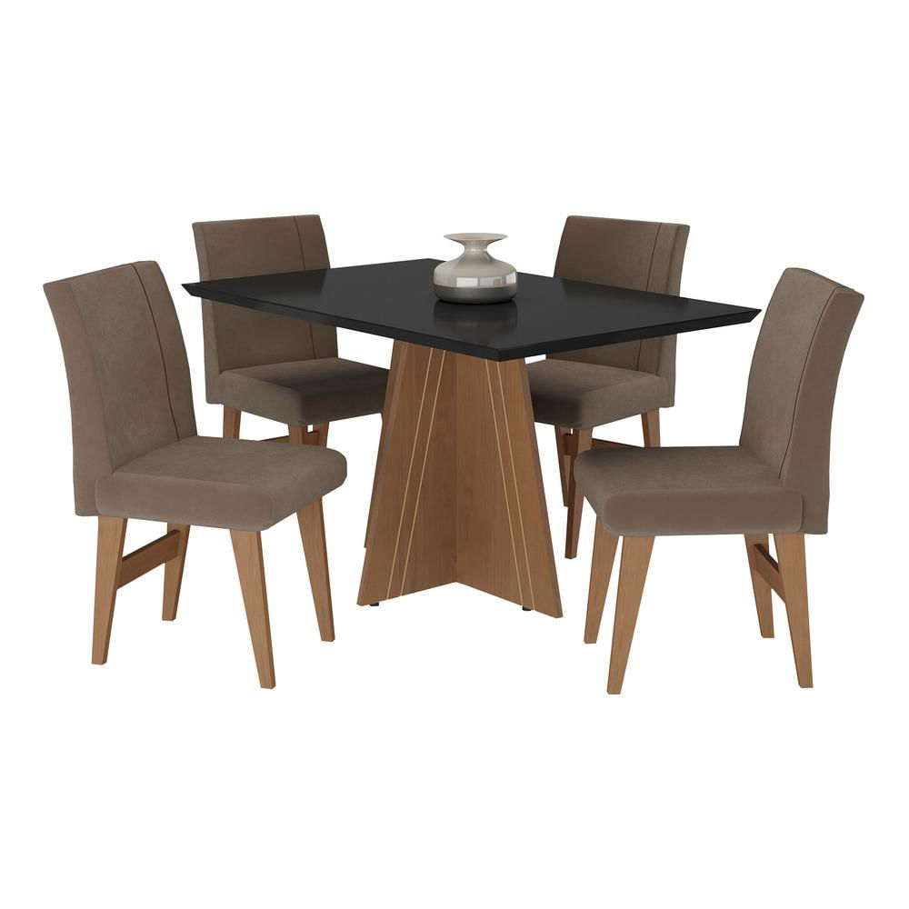 Conjunto Mesa de Jantar 136 cm com 4 cadeiras Denver Multimóveis EX1006 Madeirado/Preto/Castor