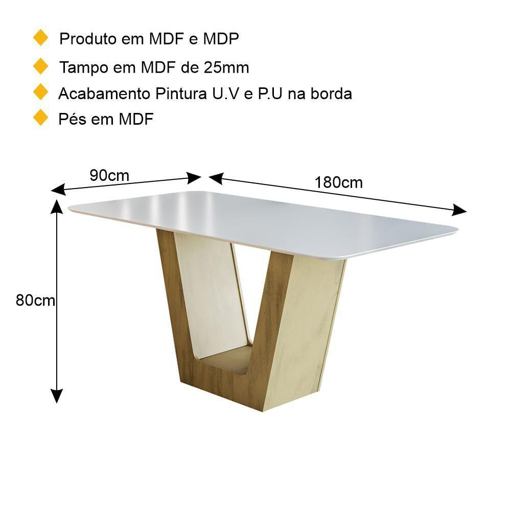 Mesa de Jantar 180cm Multimóveis CR50046 Carvalho/Off White