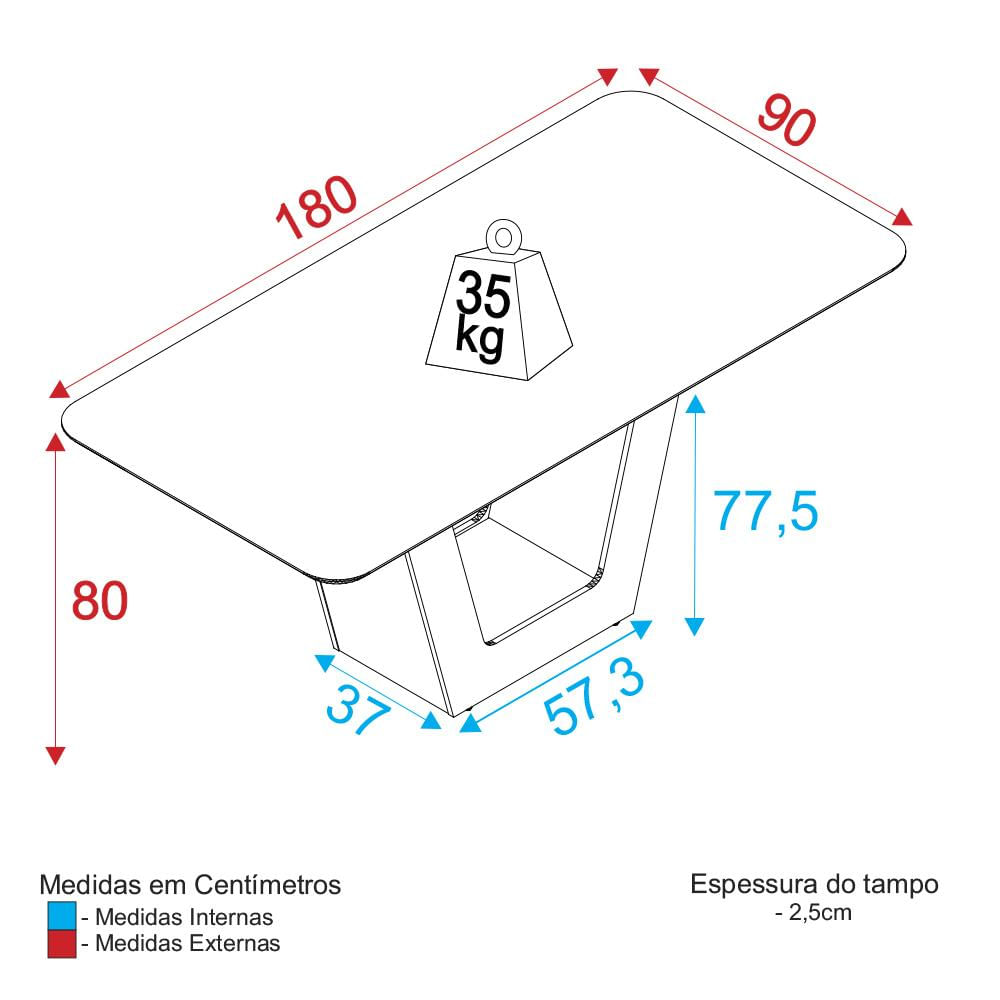 Mesa de Jantar 180cm Multimóveis CR50046 Carvalho/Off White