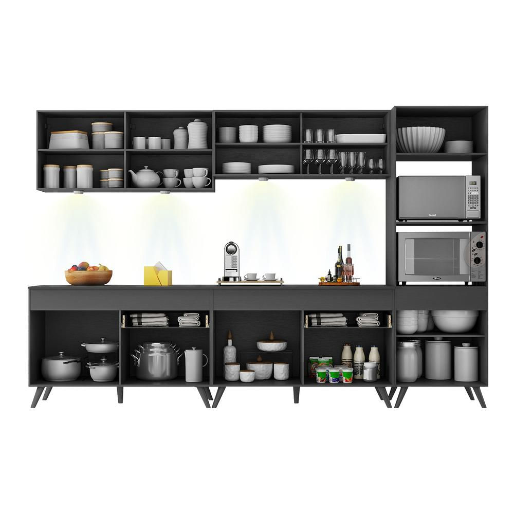 Armário de Cozinha Compacta 302cm com Leds Veneza Up Multimóveis V2014 Preto