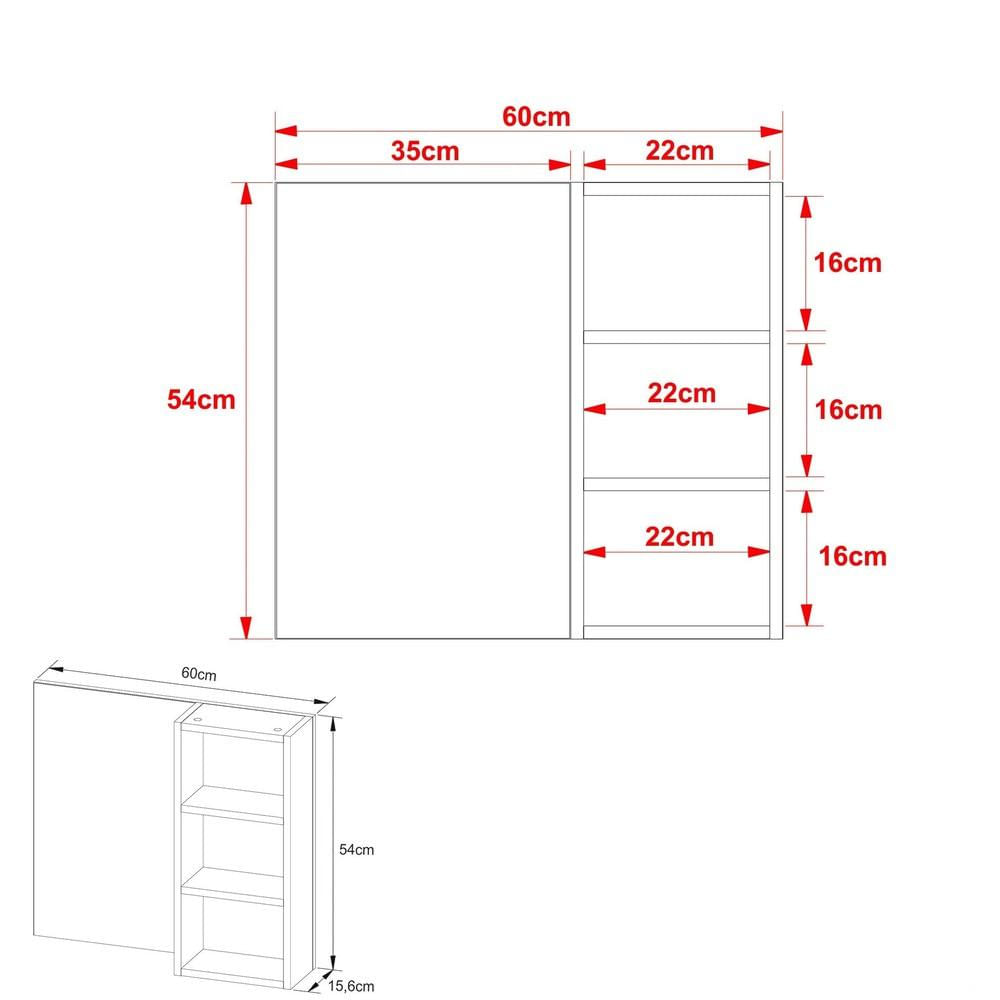 Espelheira para Banheiro 60cm Multimóveis VCR10089 Amêndoa