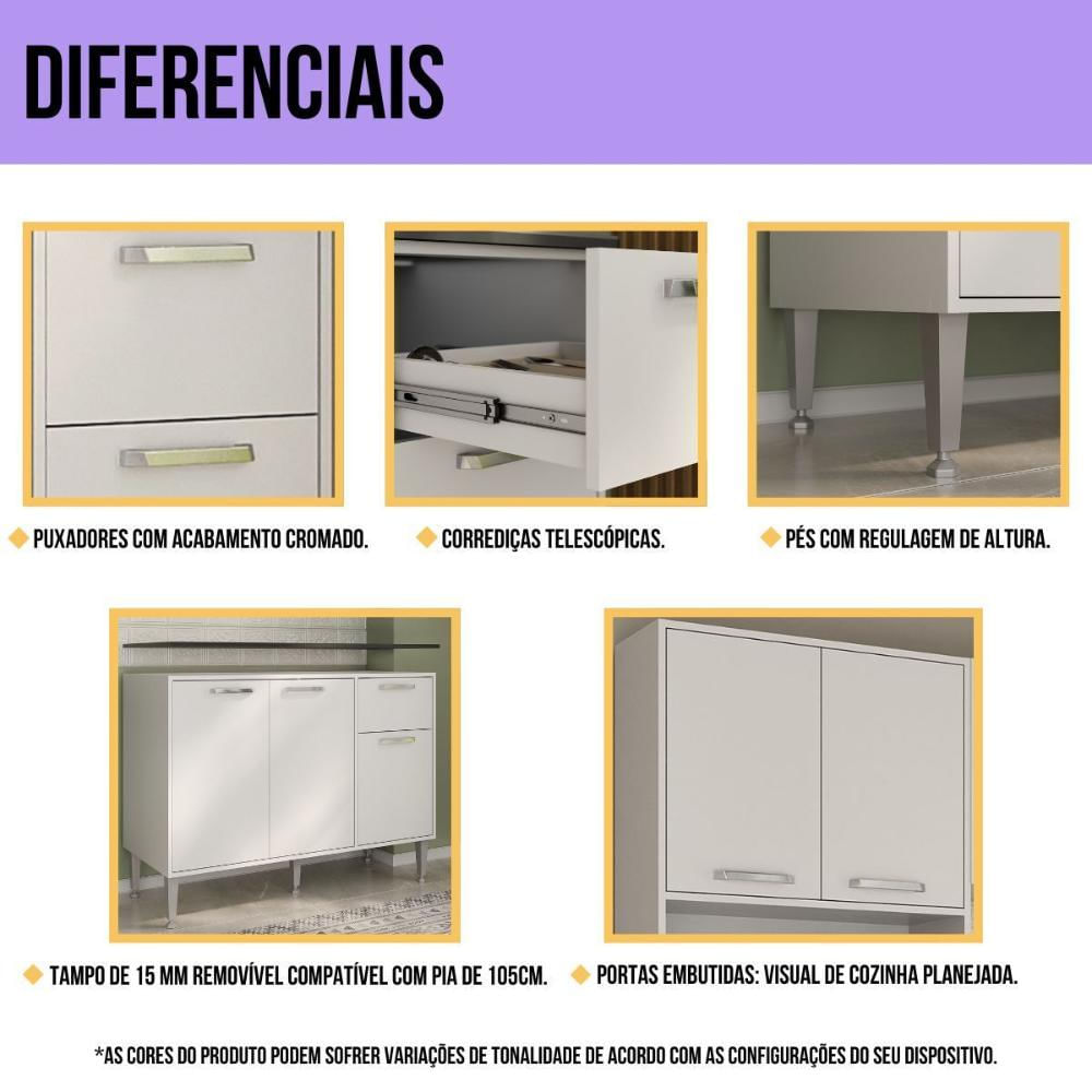 Armário de Cozinha Modulada 12 Pçs com Balcão de Pia Siena Multimóveis MP2240 Branco