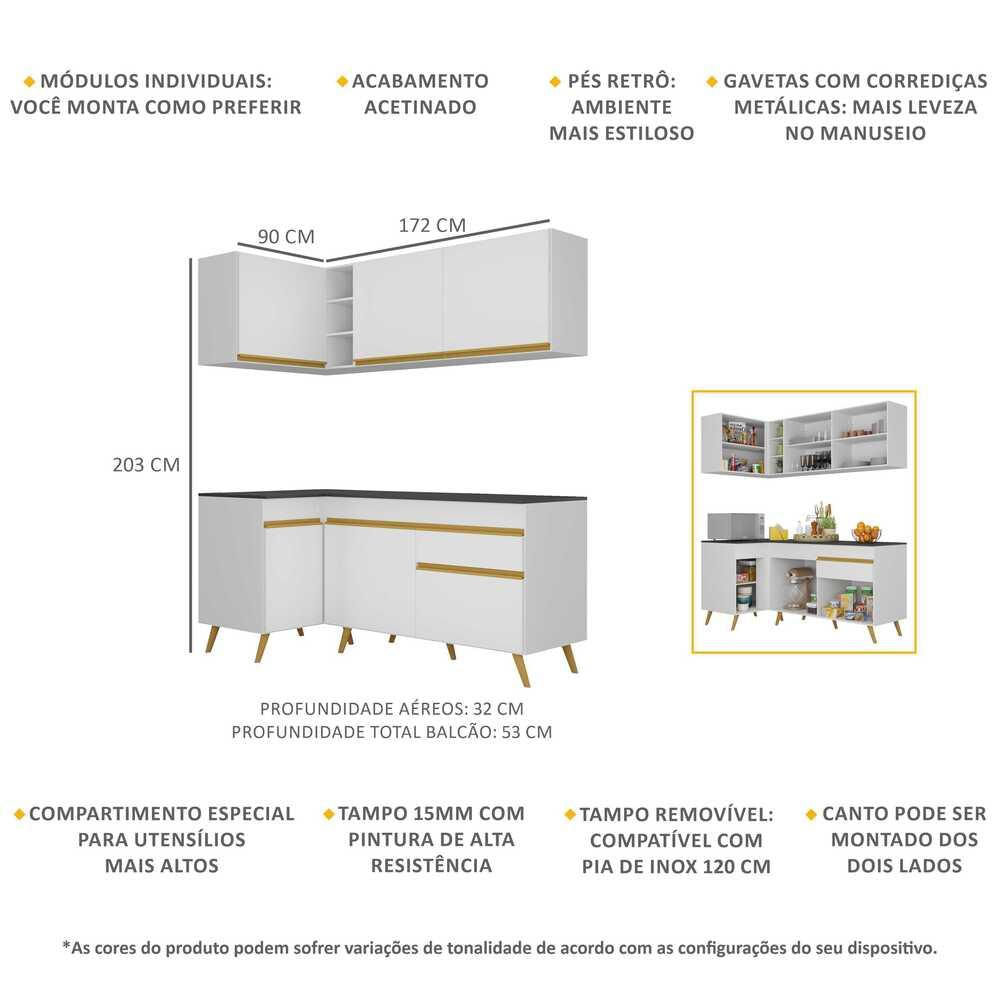 Armário de Cozinha Compacta de Canto Veneza GW Multimóveis MP2057 Branca