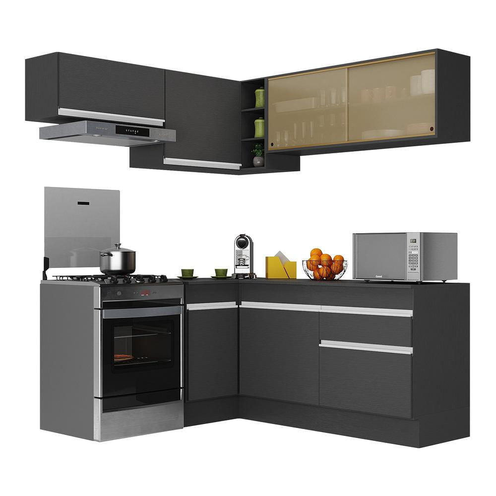 Armário de Cozinha Completa de Canto com Rodapé Veneza Multimóveis MP2094.898 Preto/Branco