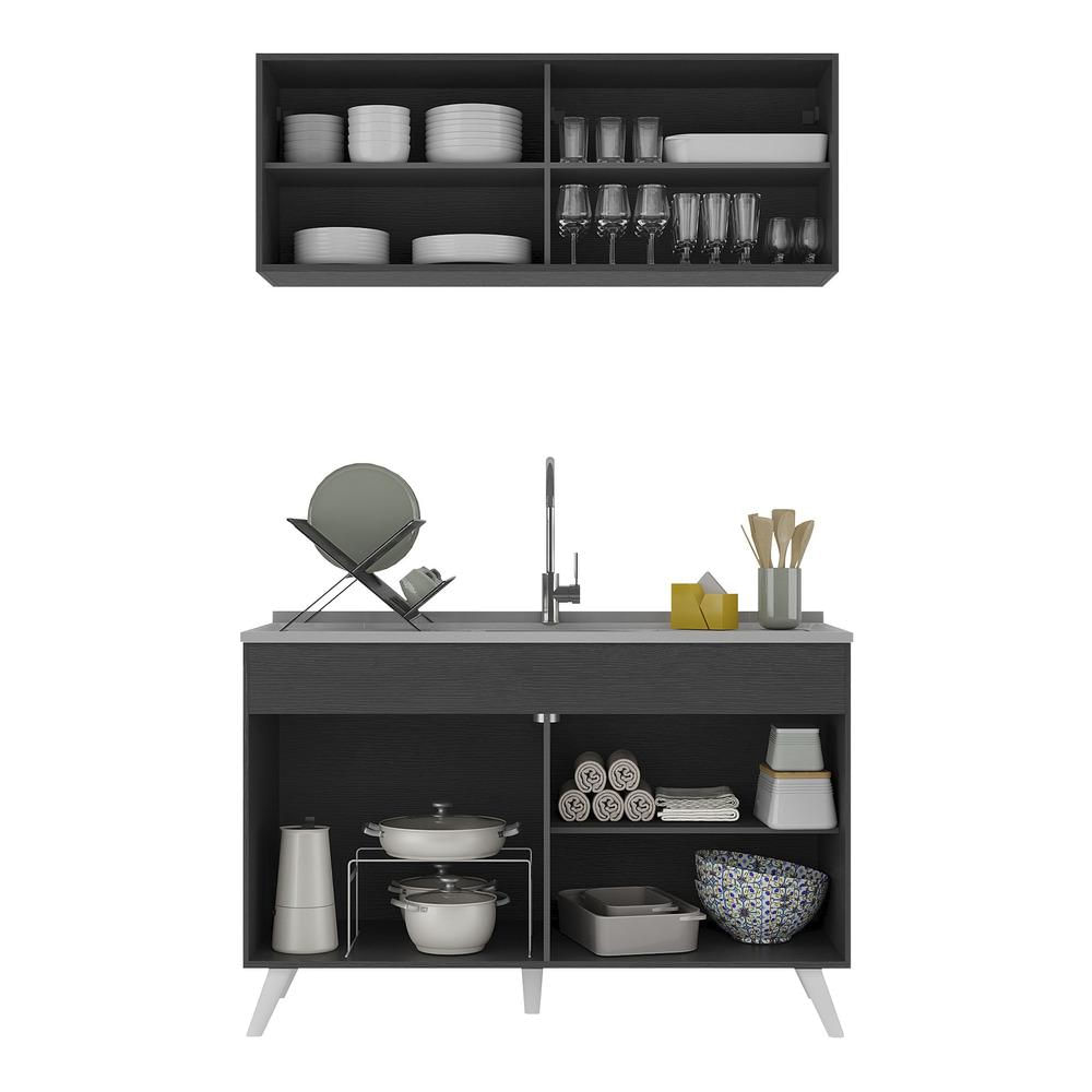 Armário de Cozinha Compacta 2 peças Veneza Multimóveis MP2140.898 Preto/Branco