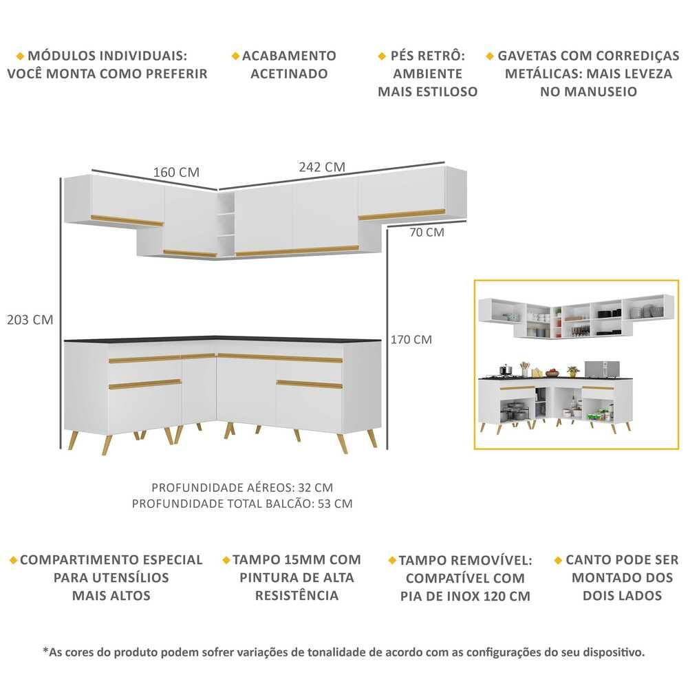 Armário de Cozinha Completa de Canto Veneza GW Multimóveis MP2069 Branca