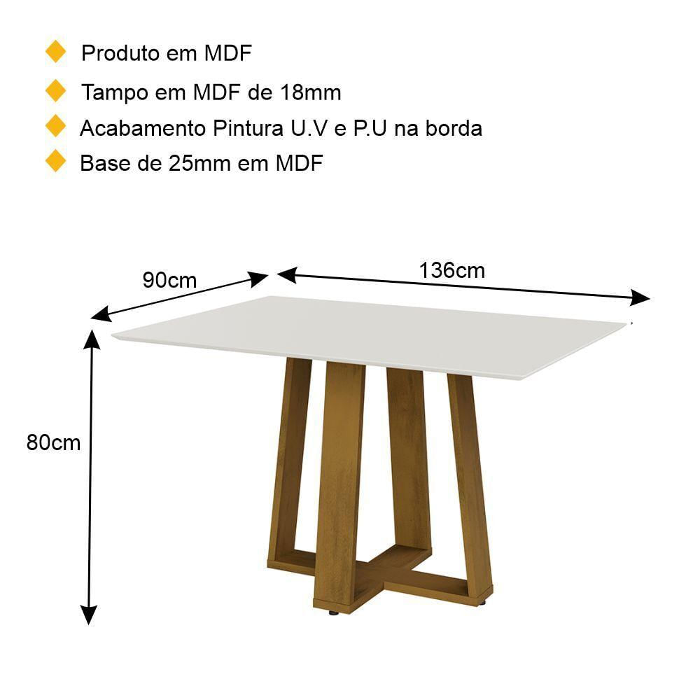 Mesa de Jantar 136cm Multimóveis CR50044 Carvalho/Off White