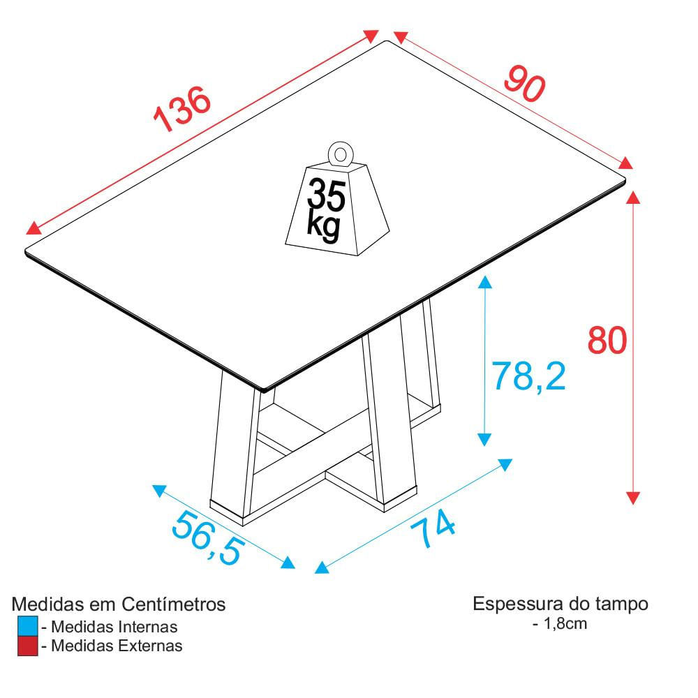 Mesa de Jantar 136cm Multimóveis CR50044 Carvalho/Off White