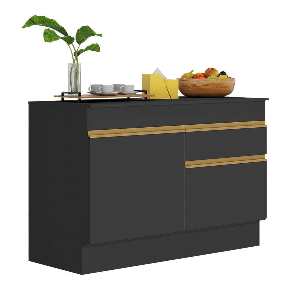 Balcão Cozinha com Rodapé Gabinete Pia 120 cm 2 Portas 1 Gaveta Veneza GB Multimóveis MP2117 Preto