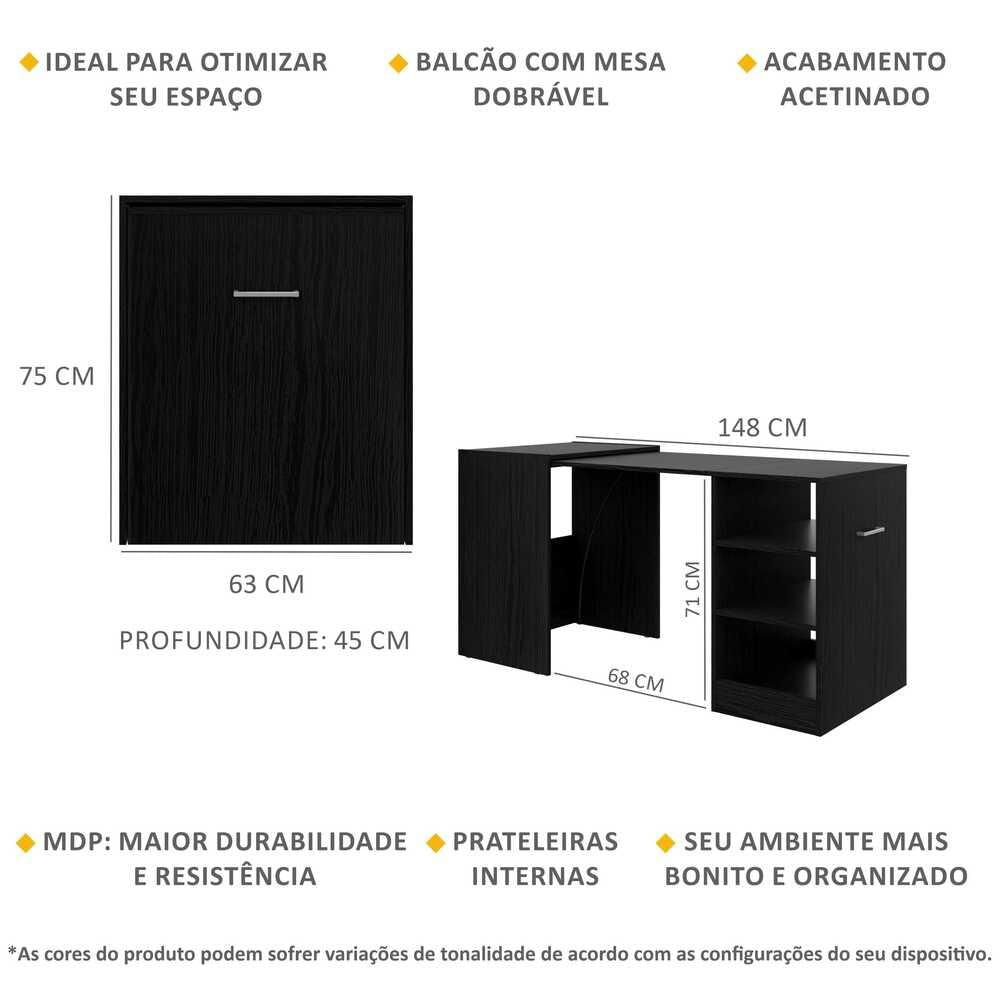 Armário Lavanderia / Mesa Dobrável Ibiza Multimóveis Preto