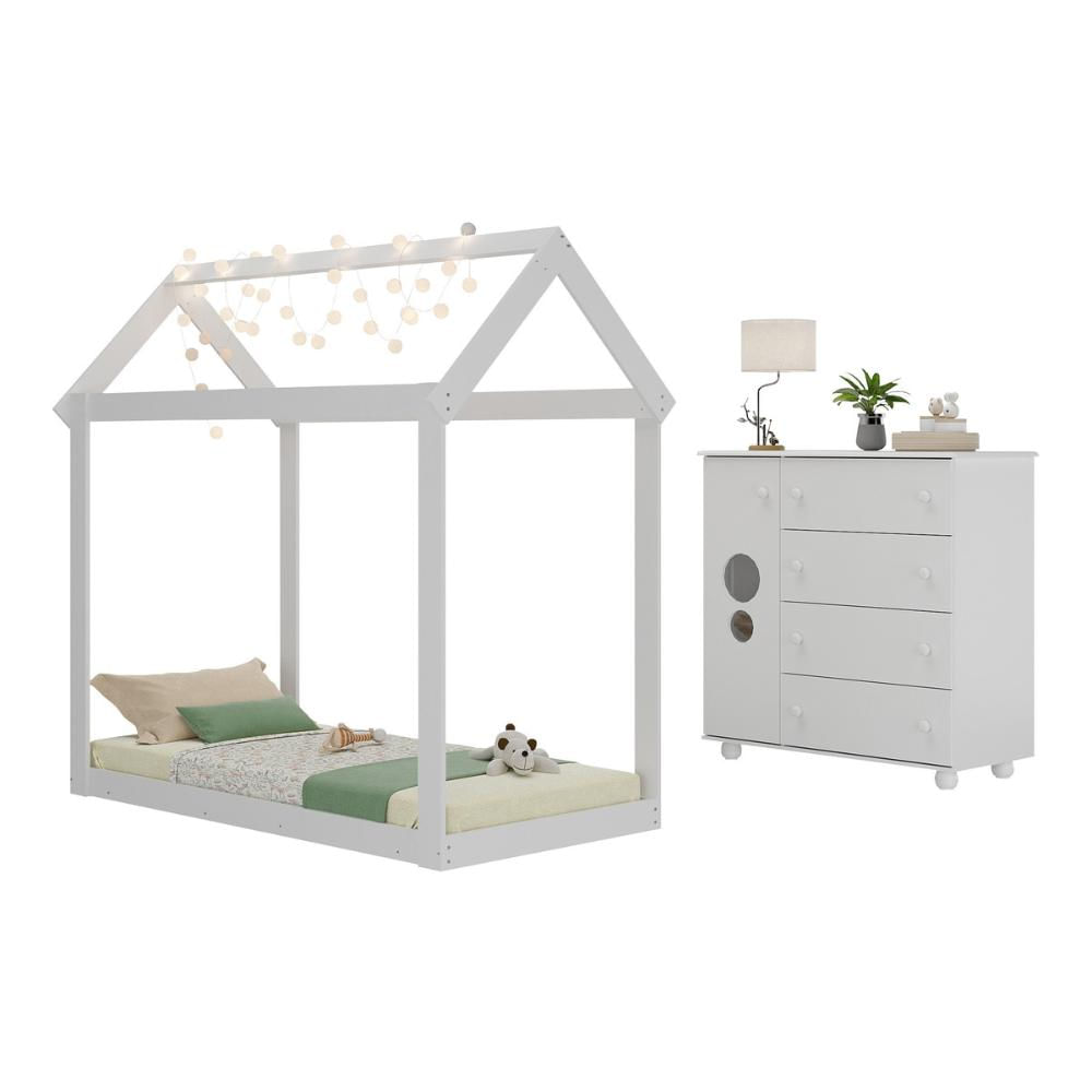 Cama Infantil Montessoriana com Colchão Incluso e Cômoda Pimpolho Multimóveis MX4282