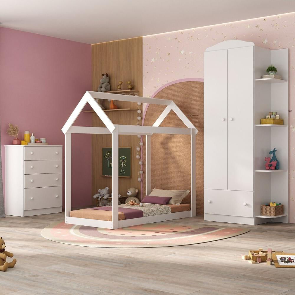 Quarto Infantil com Cama Montessoriana e Colchão Incluso João e Maria Multimóveis MX4266 Branco