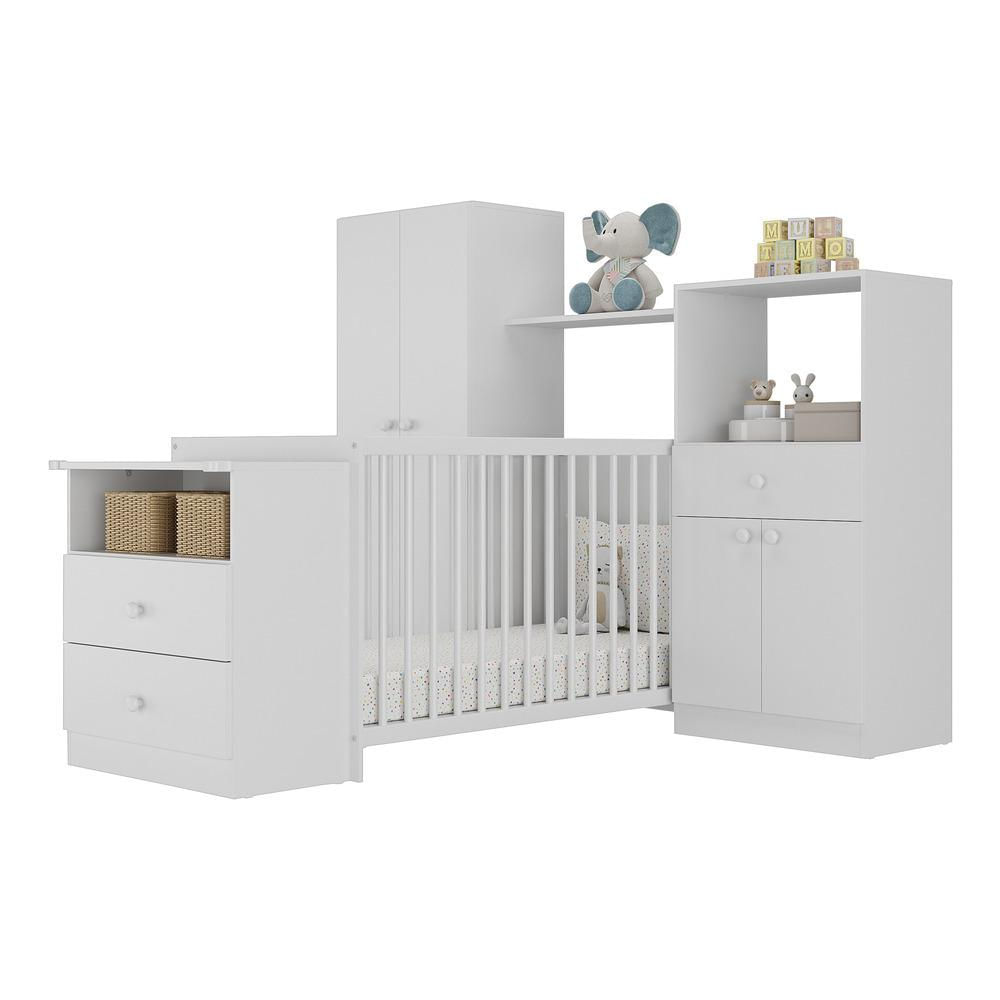 Quarto Infantil com Berço-Cômoda e Colchão Incluso Olívia Multimóveis Branco