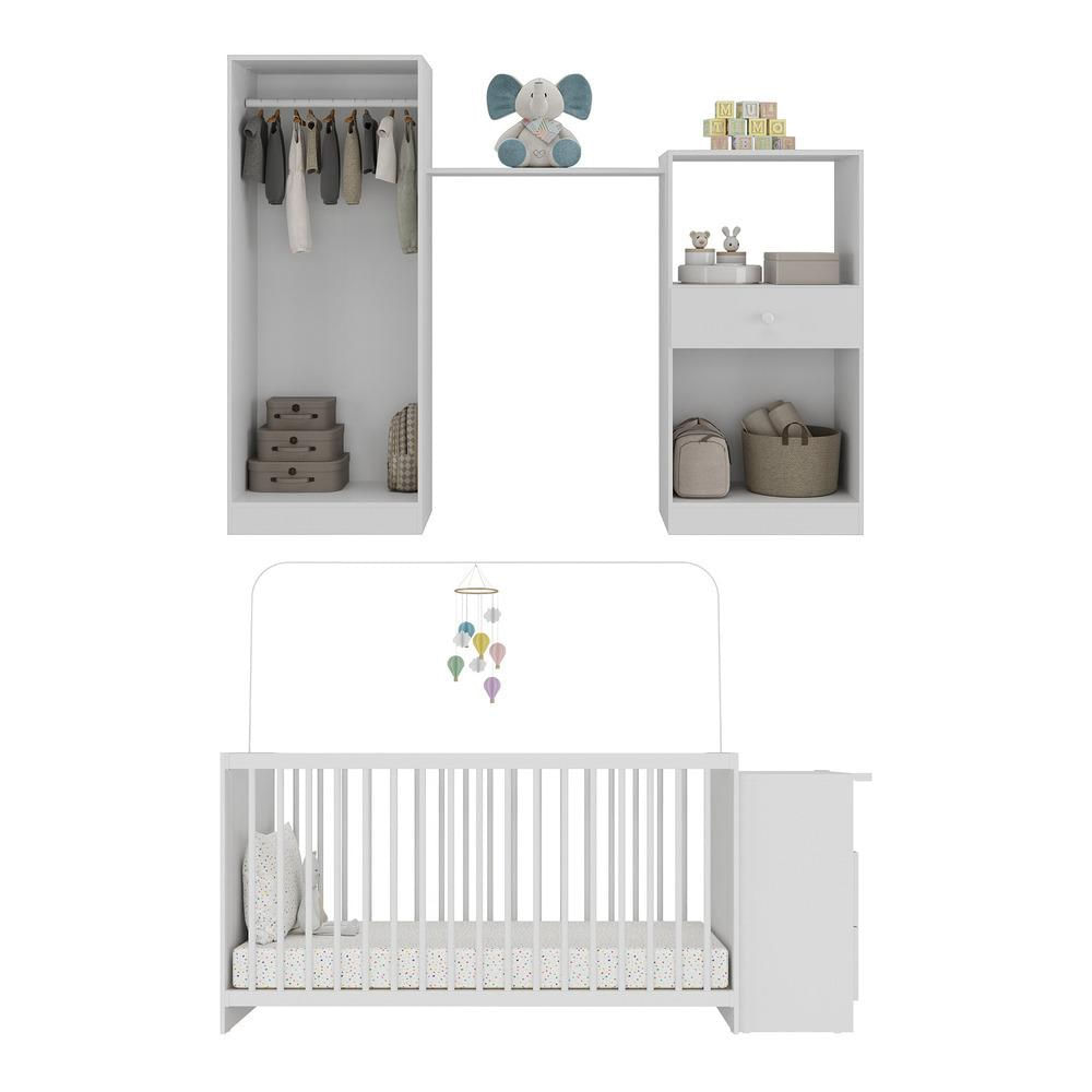 Quarto Infantil com Berço-Cômoda e Colchão Incluso Olívia Multimóveis Branco