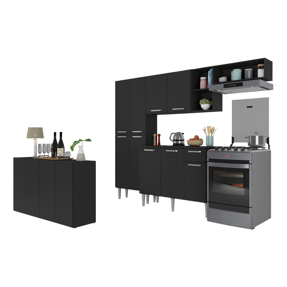 Armário de Cozinha Completa com Buffet/Aparador Paris Multimóveis MP2043 Preta