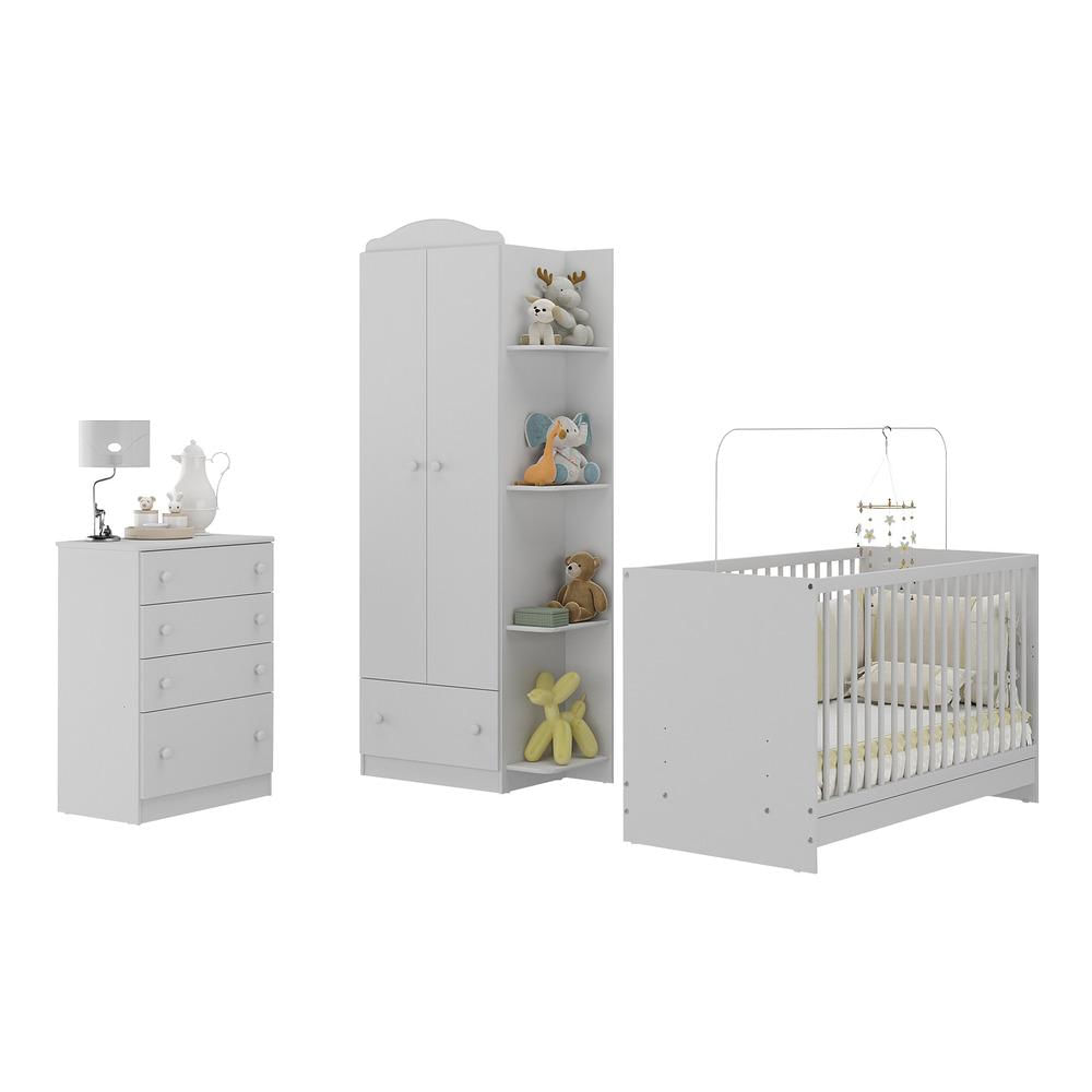 Quarto de Bebê Completo com Berço 3 em 1 com Colchão Multimóveis MP4154 Branco