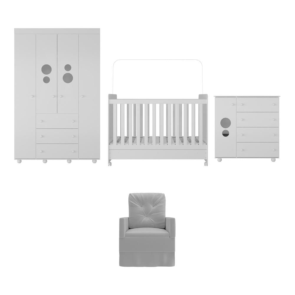 Quarto Completo com Poltrona de Amamentação Pimpolho Multimóveis MP4067 Branco/Cinza