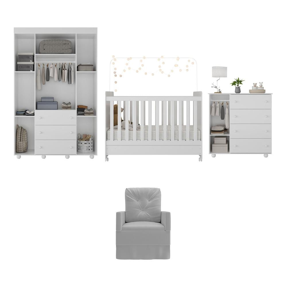 Quarto Completo com Poltrona de Amamentação Pimpolho Multimóveis MP4067 Branco/Cinza