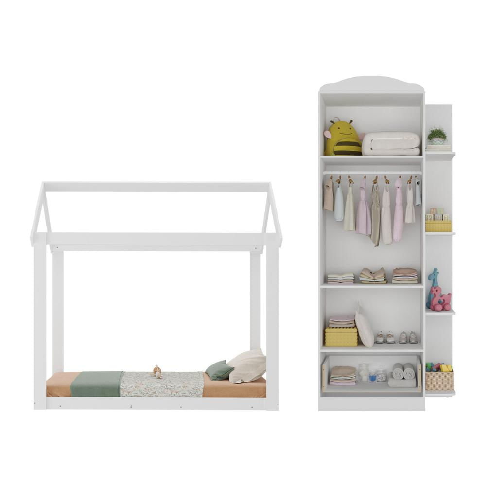 Quarto Infantil com Cama Montessoriana/Colchão/Guarda-Roupas João e Maria Multimóveis MX4272 Branco