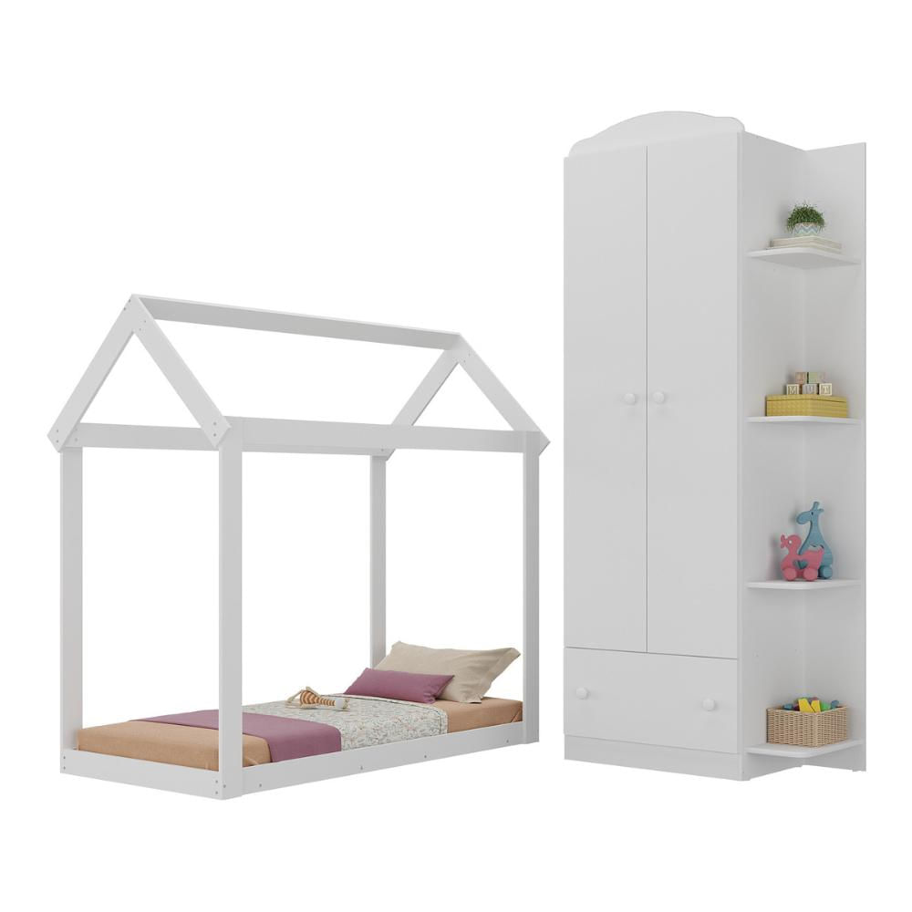 Quarto Infantil com Cama Montessoriana/Colchão/Guarda-Roupas João e Maria Multimóveis MX4272