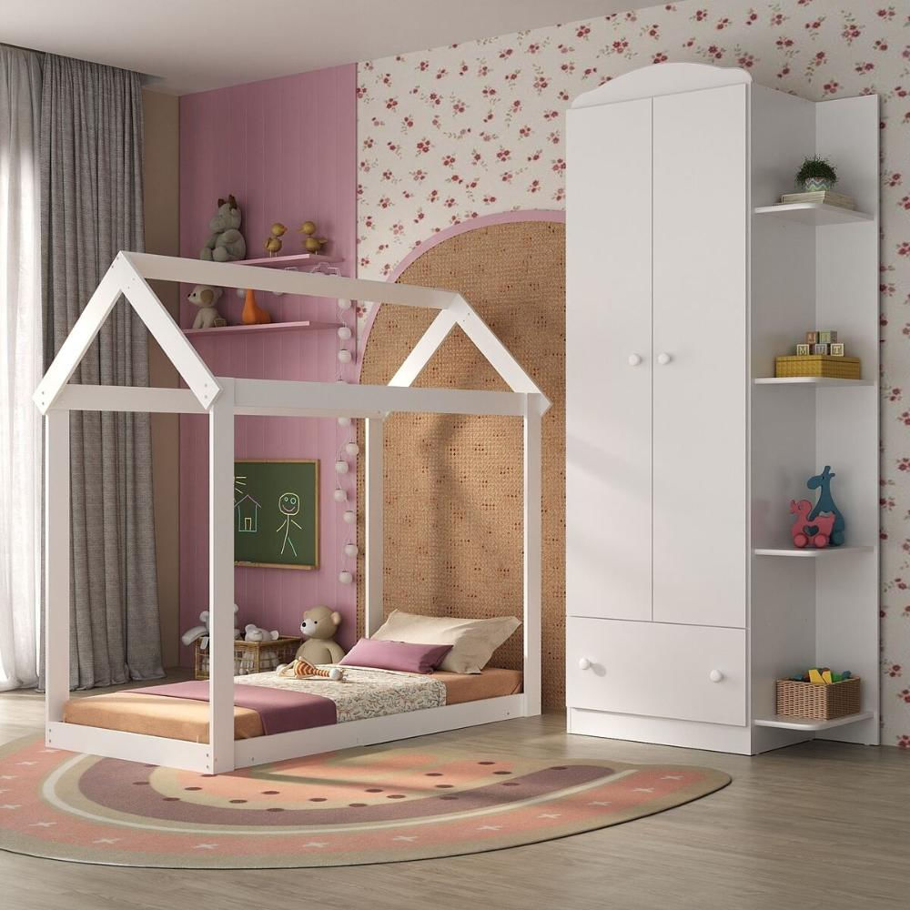 Quarto Infantil com Cama Montessoriana/Colchão/Guarda-Roupas João e Maria Multimóveis MX4272 Branco