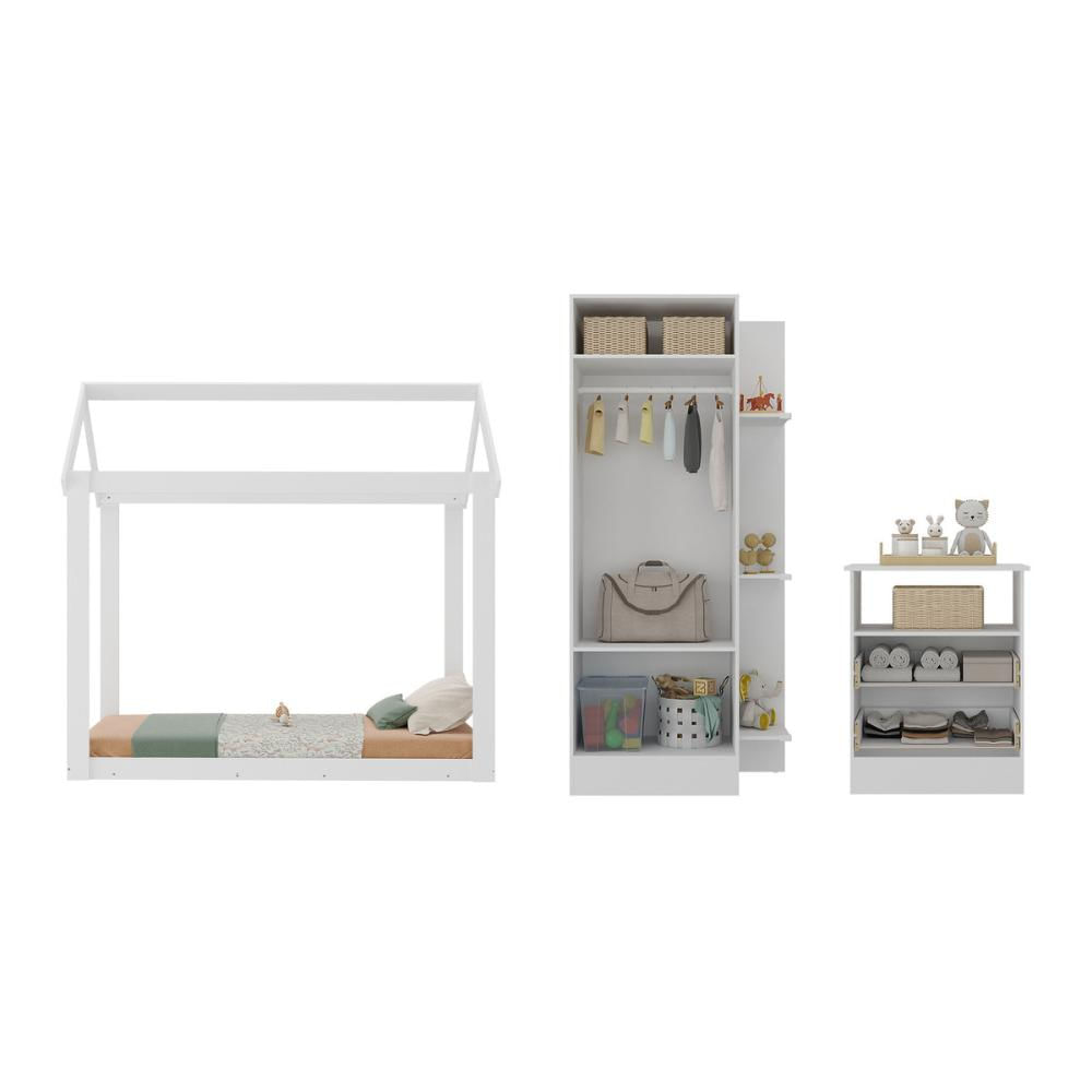 Quarto Infantil com Cama Montessoriana e Colchão Incluso Encanto Multimóveis MX4284 Branco