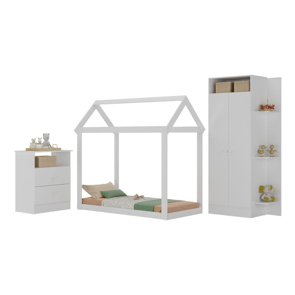 Quarto Infantil com Cama Montessoriana e Colchão Incluso Encanto Multimóveis MX4284 Branco