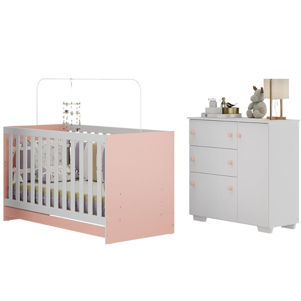 Quarto Infantil com Berço 3 em 1 e Cômoda Algodão Doce Multimóveis MP4249