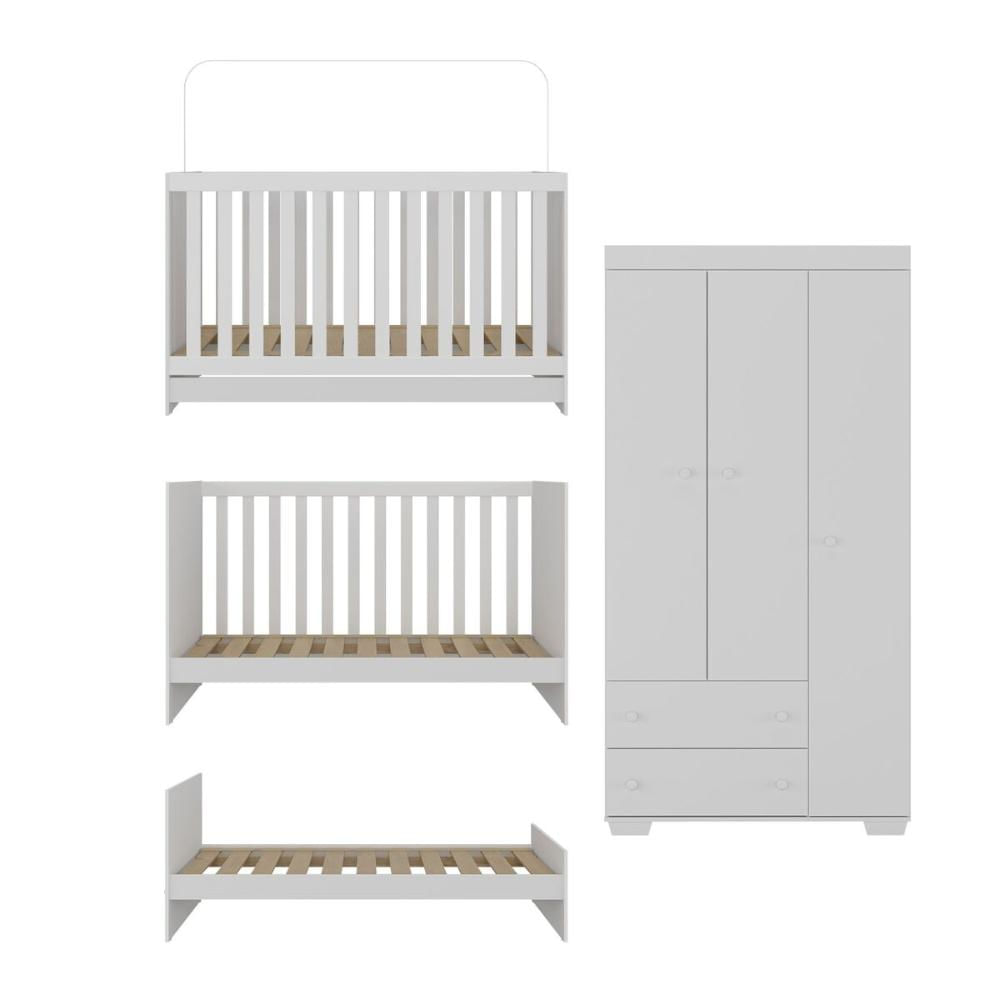 Quarto Infantil com Berço Colchão Incluso e Guarda-Roupas Algodão Doce Multimóveis MP4248 Branco