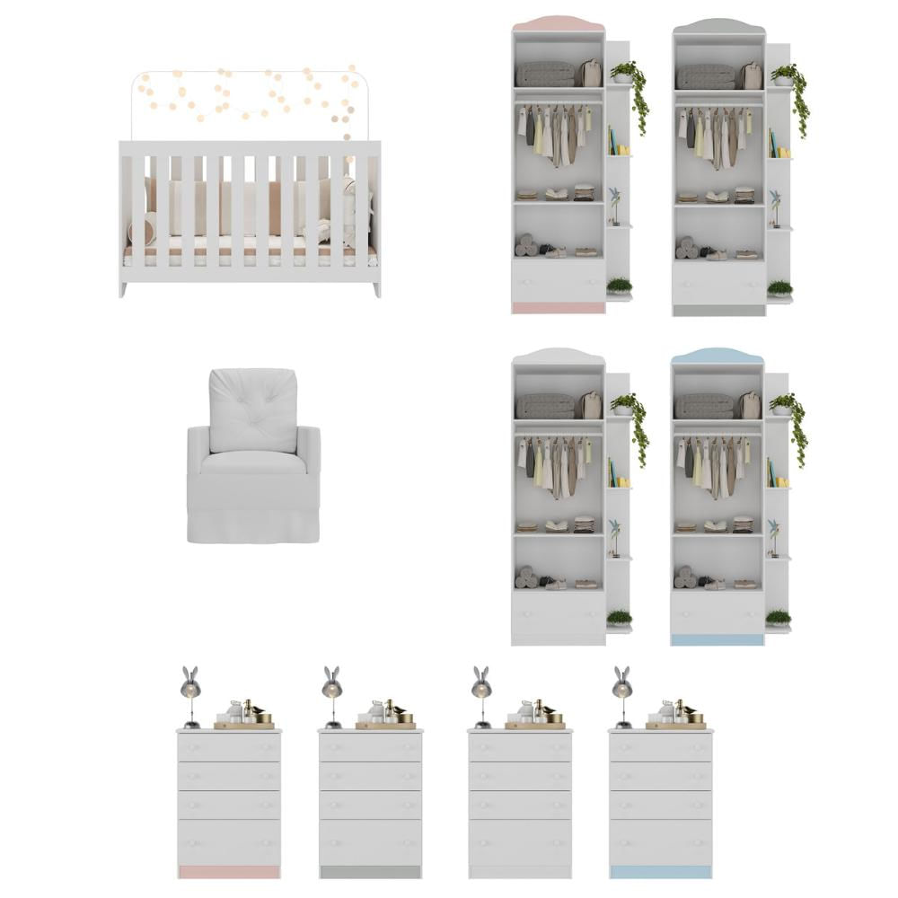 Quarto Infantil Completo com Poltrona de Amamentação Multimóveis MP4074 Branco