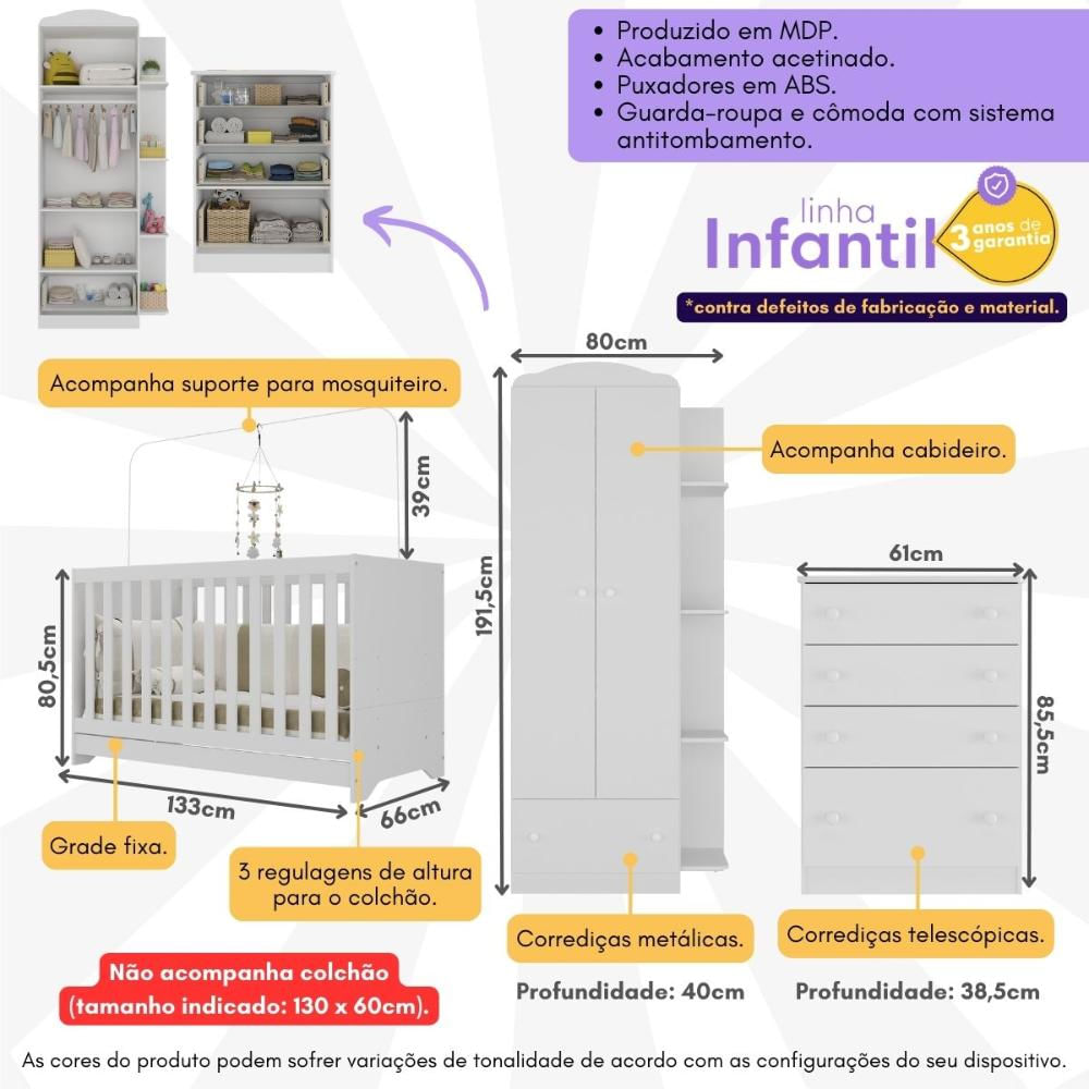 Quarto Infantil Completo com Poltrona de Amamentação Multimóveis MP4074 Branco