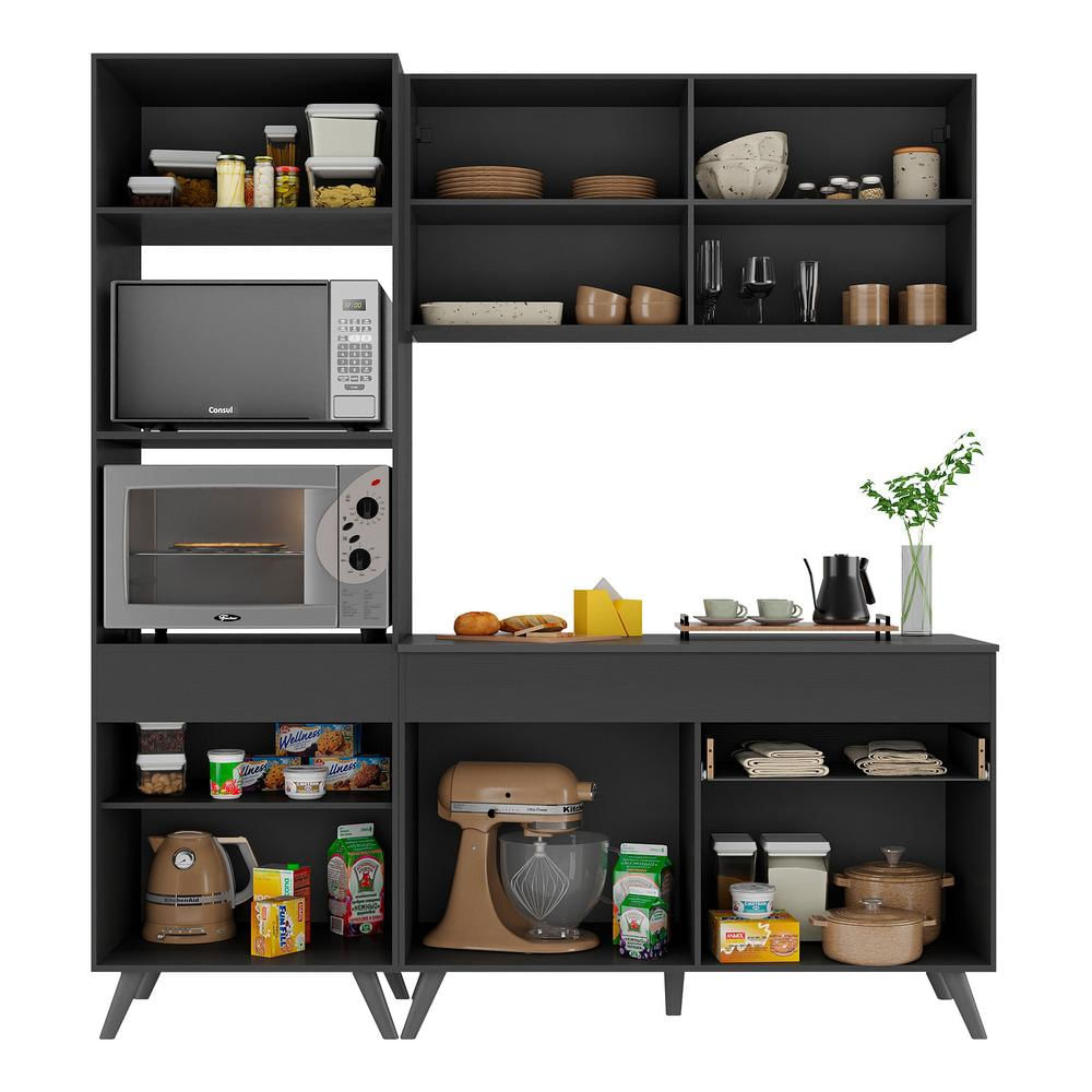 Armário de Cozinha Compacta 182cm Veneza Multimóveis V3694 Preto