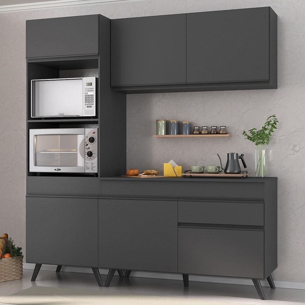 Armário de Cozinha Compacta 182cm Veneza Multimóveis V3694 Preto