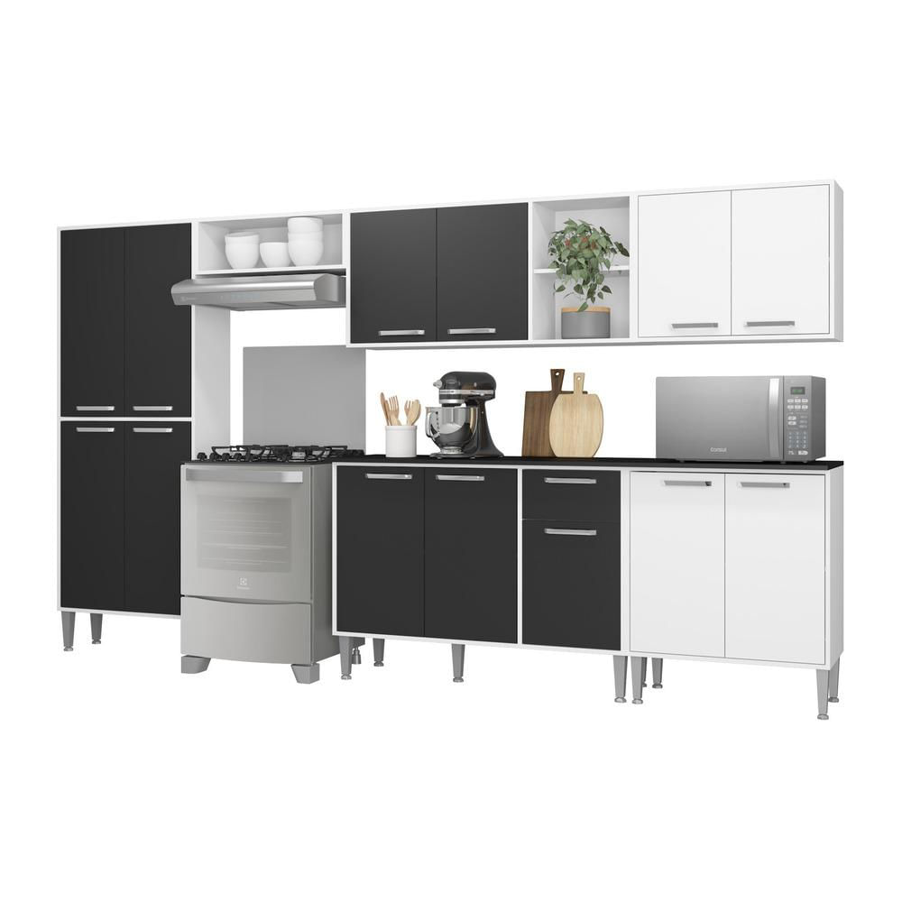 Armário de Cozinha Compacta Xangai Jazz Multimóveis BRANCO E PRETO