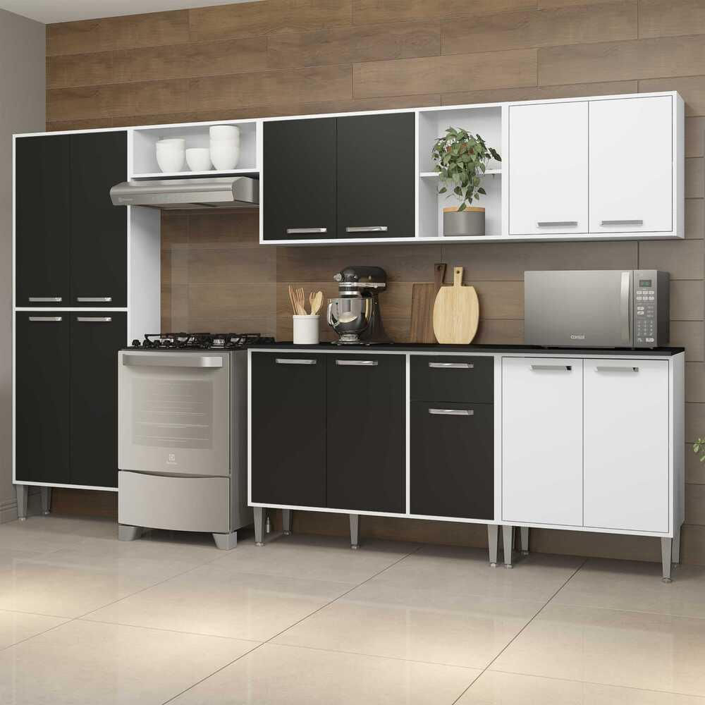 Armário de Cozinha Compacta Xangai Jazz Multimóveis BRANCO E PRETO