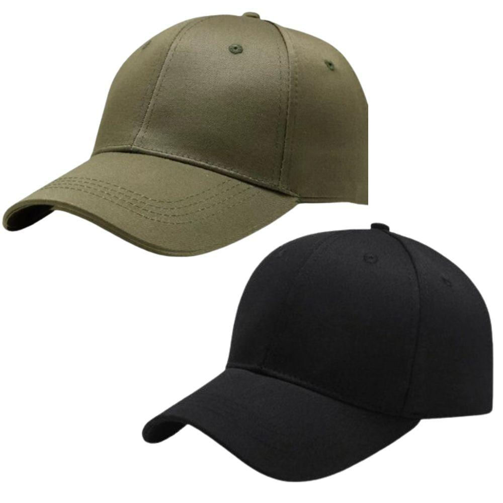 Kit 2 Bonés Lisos Aba Curva Ajustável Unissex Baseball Dad Hat Strapback preto E Verde
