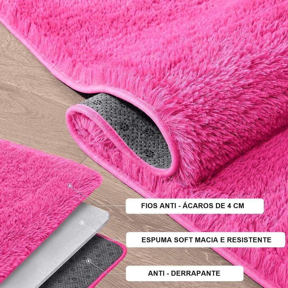 Jogo Kit Tapete Cozinha Anti Derrapante 3 Uni Rosa