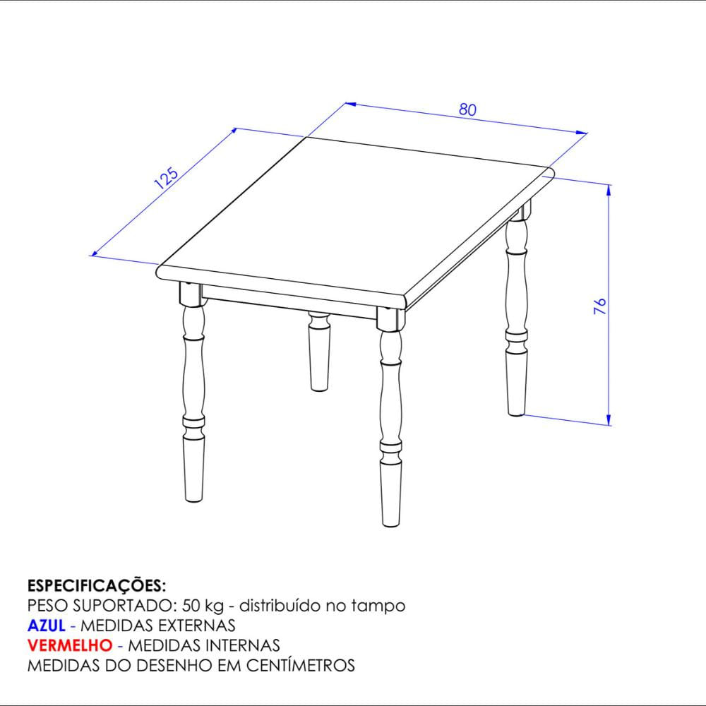 Mesa de Jantar 125cm Multimóveis CR20277 Mel