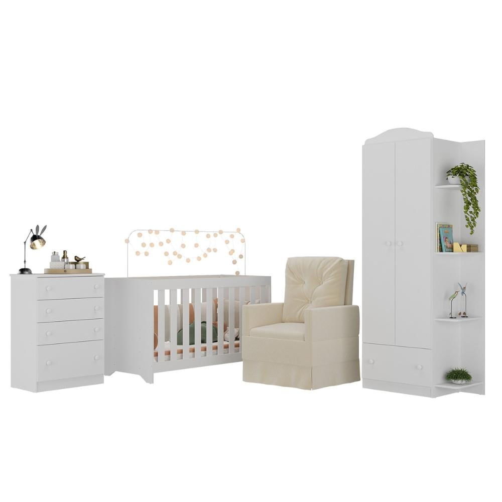 Quarto Infantil Completo com Poltrona de Amamentação Multimóveis MP4068 Branco/Bege