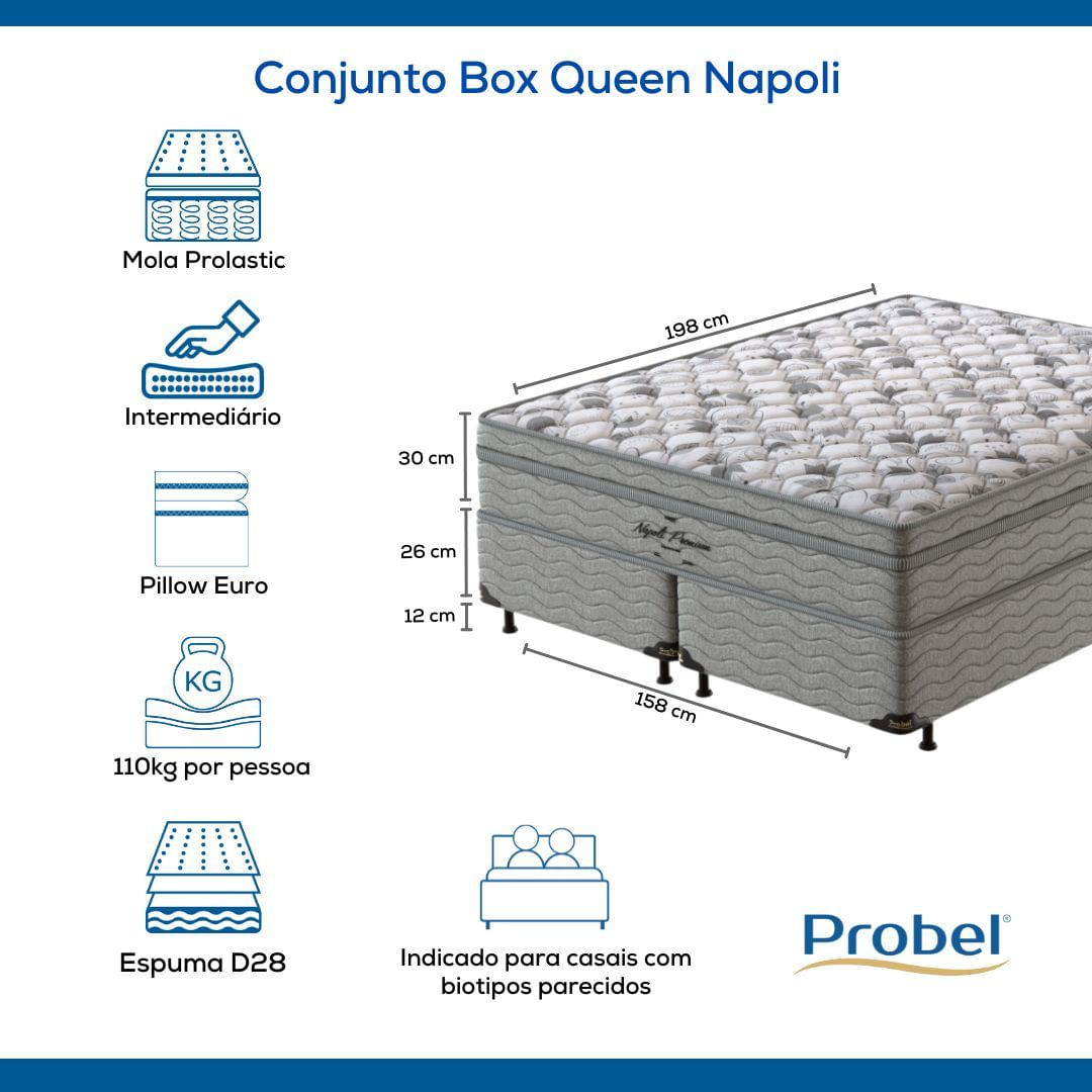 Conjunto Box Queen Mola Probel Napoli (158x198x56cm)