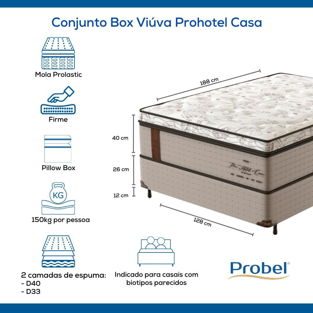 Conjunto Box Viúva Mola Probel Prohotel Casa (128x188x66cm)