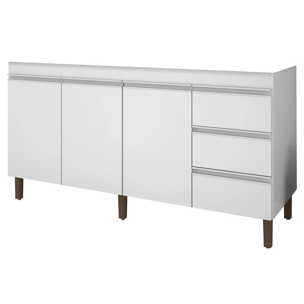 Balcão Gabinete Para Pia 160cm Sem Tampo 3 Portas Karen P14 Branco - Mpozenato