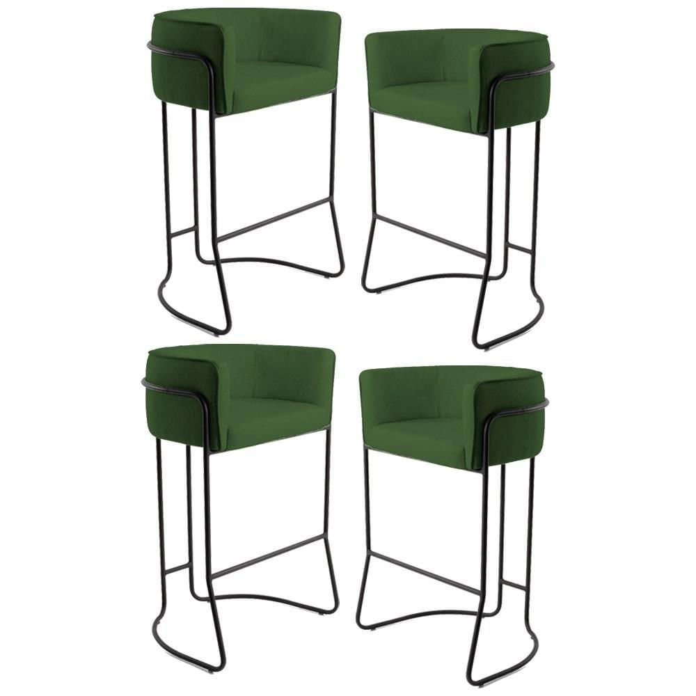 Kit 4 Banquetas Decorativas Base Aço Preto Betina B-89 Corano Verde - Domi