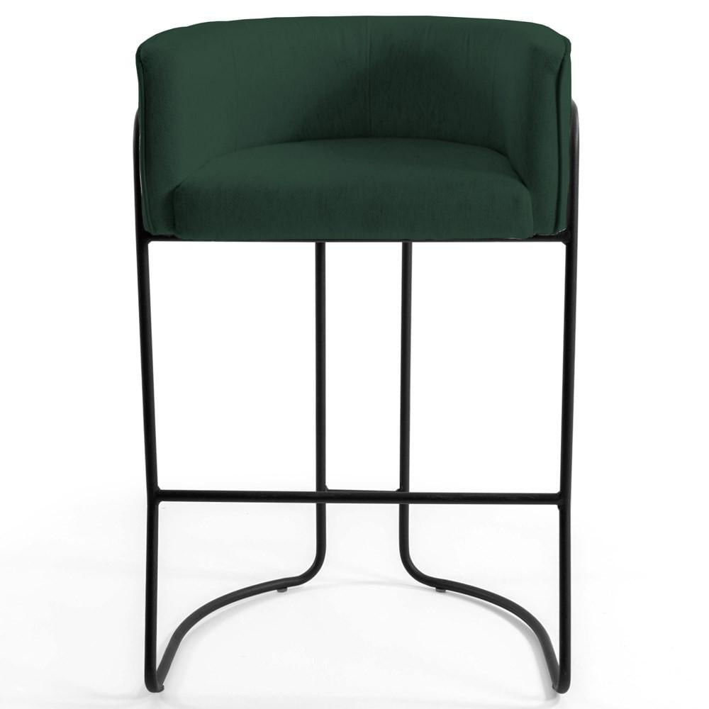 Banqueta Decorativa Base Aço Preto Betina Veludo C-303 Verde Musgo - Domi