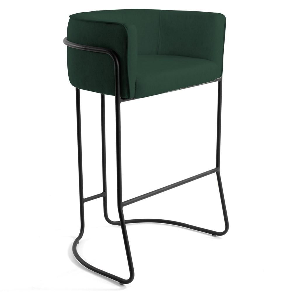 Banqueta Decorativa Base Aço Preto Betina Veludo C-303 Verde Musgo - Domi