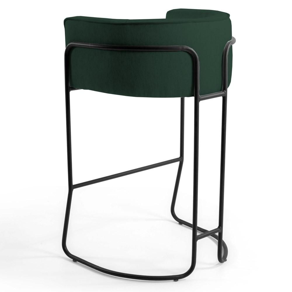 Banqueta Decorativa Base Aço Preto Betina Veludo C-303 Verde Musgo - Domi