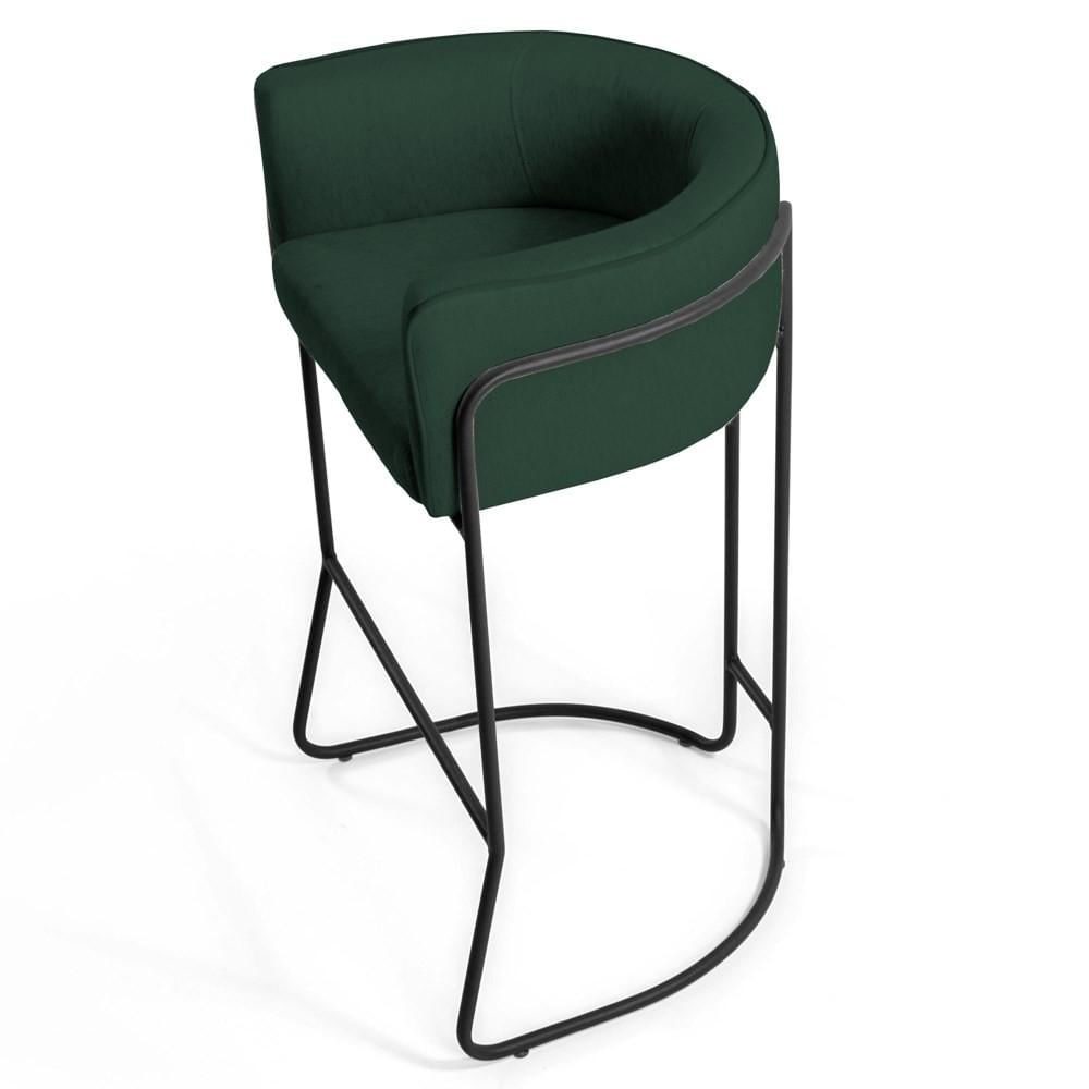 Banqueta Decorativa Base Aço Preto Betina Veludo C-303 Verde Musgo - Domi