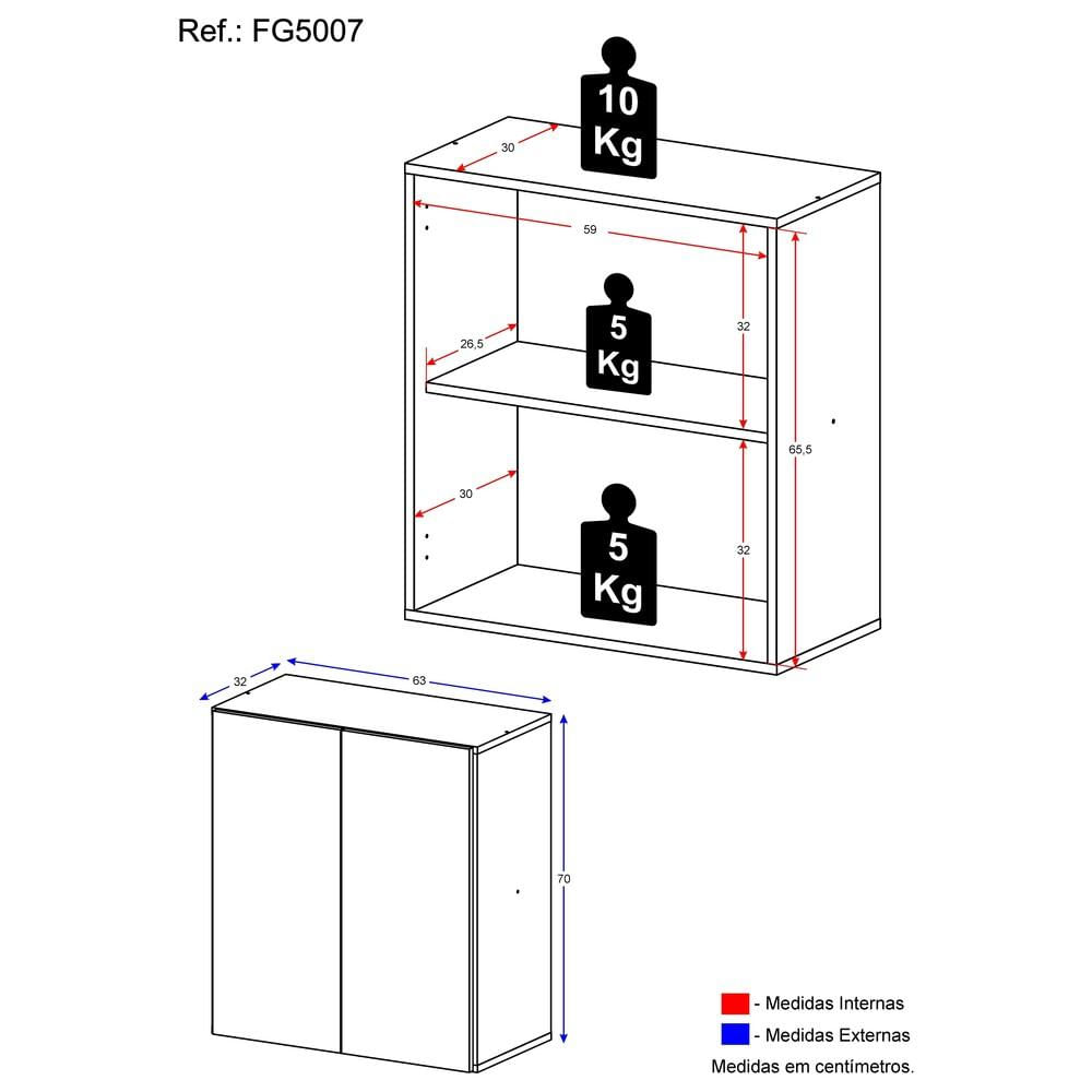 Gabinete de Banheiro Suspenso Multimóveis 63 cm com 2 Portas FG5007 Preto